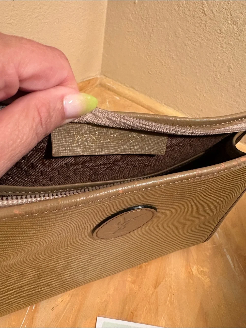 Saint Laurent Beige-Tan Canvas Toiletry Pouch